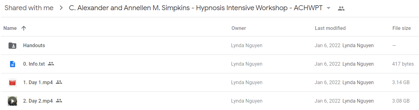 C. Alexander and Annellen M. Simpkins - Hypnosis Intensive Workshop - ACHWPT