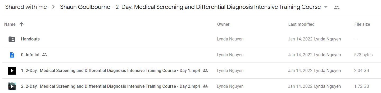 Shaun Goulbourne - 2-Day. Medical Screening and Differential Diagnosis Intensive Training Course