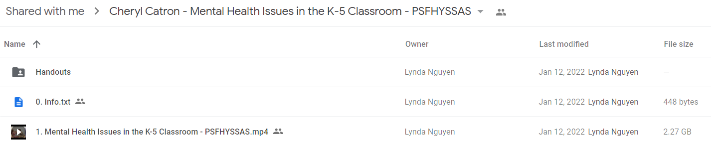 Cheryl Catron - Mental Health Issues in the K-5 Classroom - PSFHYSSAS