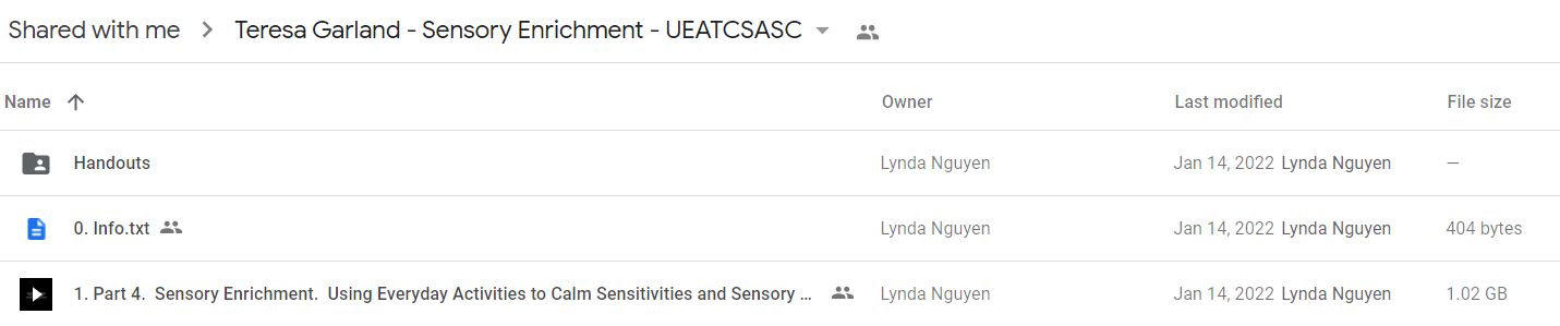 Teresa Garland - Sensory Enrichment - UEATCSASC