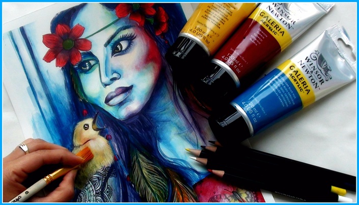 Shilpa Lalit - HOW TO PAINT A MIXED MEDIA GIRL WITH THE BIRD