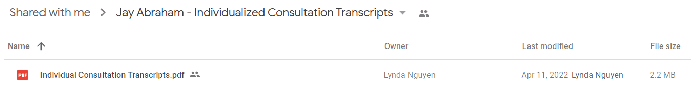 Jay Abraham - Individualized Consultation Transcripts