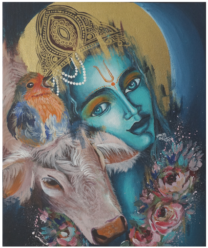 Shilpa Lalit - HOW TO PAINT LORD KRISHNA WITH THE COW AND THE BIRD