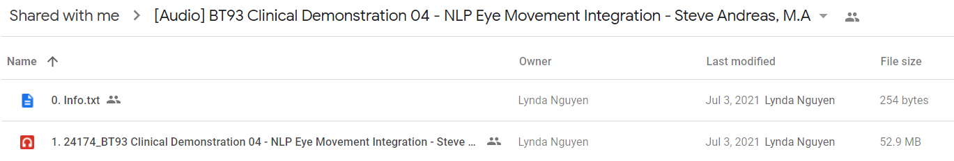 [Audio] BT93 Clinical Demonstration 04 - NLP Eye Movement Integration - Steve Andreas, M.A